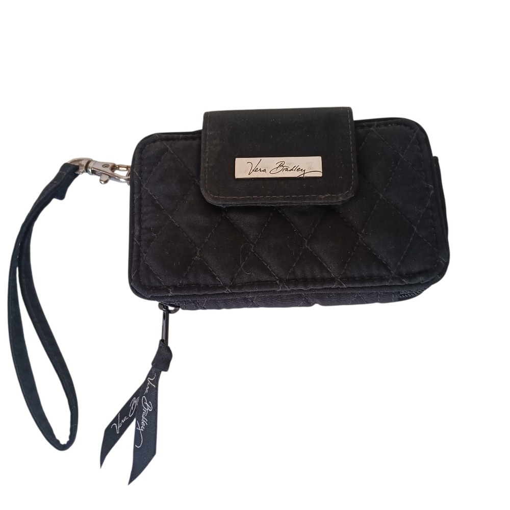 Vera Bradley Wristlet Wallet 3 x 5 Black Quilted Leopard Lining Zip Case